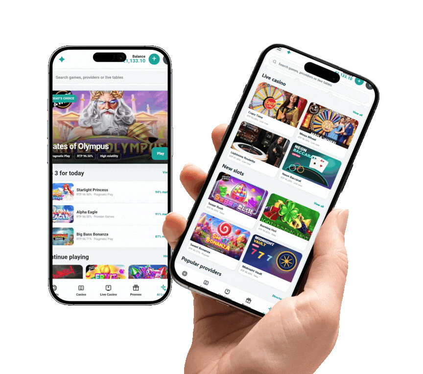 Whizdom Lobby personalised casino and sportsbook recommendations shown on two mobile screens